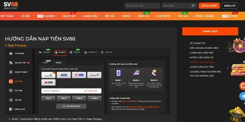 Hệ thống nạp rút tiền SV88 siêu tốc và minh bạch