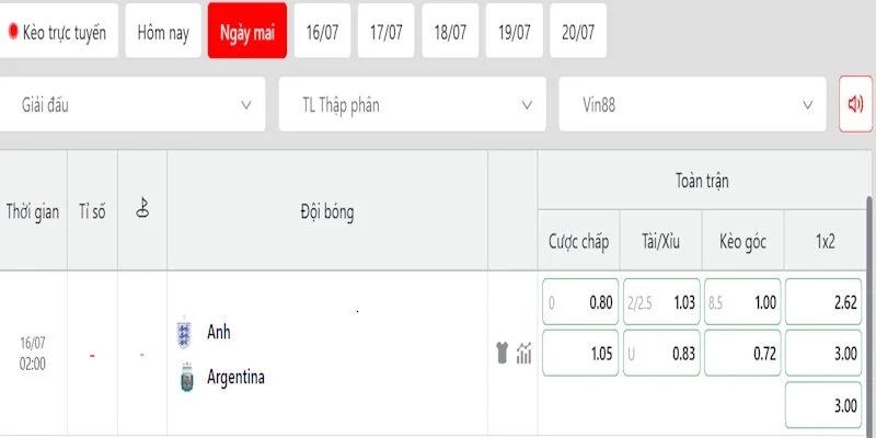 Soi Kèo Anh Vs Argentina 2h00 Ngày 16/07 Tứ Kết World Cup 2026 3 Đọc tỷ lệ kèo trong trận Anh vs Argentina hiện tại